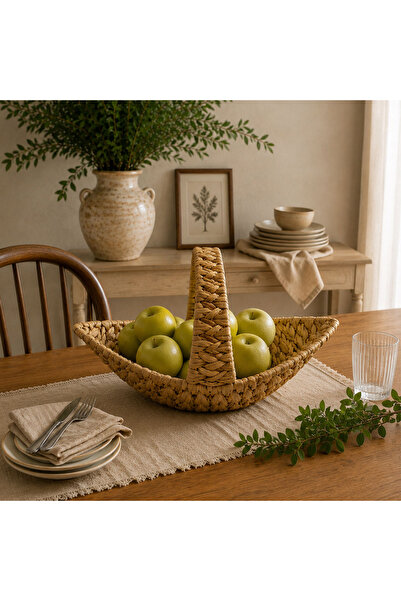 Dekorsende Wicker Basket with Handles, Knitted Pattern, Medium 43 cm