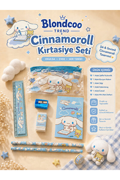 Blondcoo Trend Cinnamoroll Okul Kırtasiye Seti 7 Parça Kalemlik Kalem Not Def...