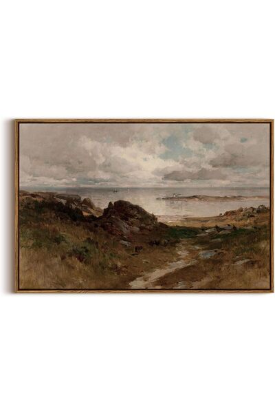 ALAYRA International Large Framed Wall Art Seaside Path Landscape Canvas with...