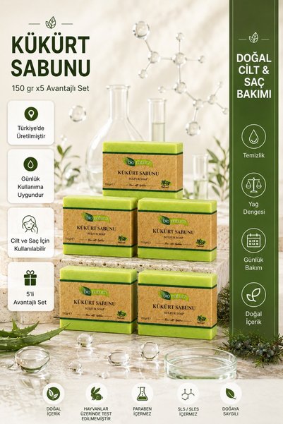 Bionatura Bio Natura Sulfur Soap 150 Gr X5 Advantageous Set Natural Skin and ...