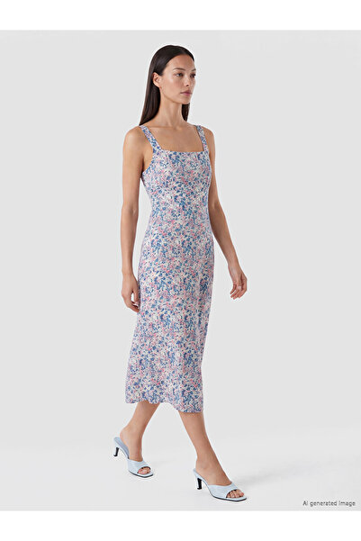 LC Waikiki Rochie cu fante florale cu decolteu pătrat