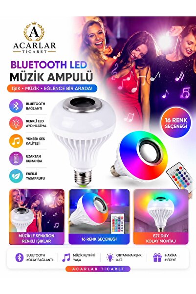 Acarlar Ticaret Kumandalı Ampul Şekilli Led Işıklı Bluetooth Hoparlör