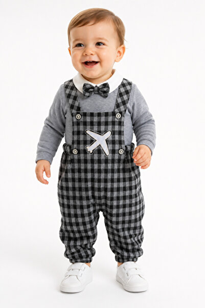 Babyhola Baby Boy Airplane Detail Badi Salopet Set 15356