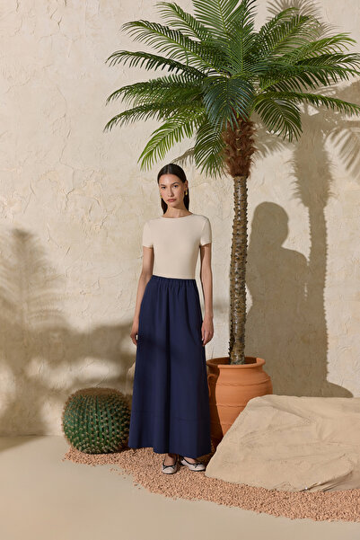 Aker Dark Blue Elastic Waist Flared Skirt