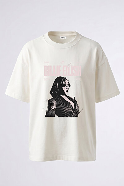 Anetos تي شيرت أبيض كبير الحجم مطبوع بتصميم Billie Eilish_3