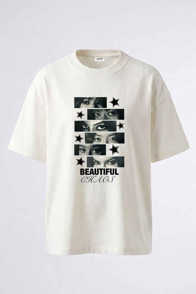 Anetos Tricou alb supradimensionat cu imprimeu Different Eyes Design