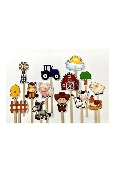 DecoParty Set de decorațiuni pentru tort – Tematică Fermă, 14 piese, Carton, ...