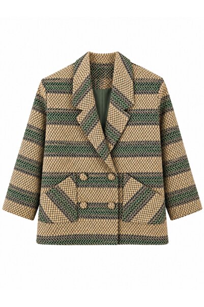 Retrobird 90S Retro Model Oversize Design Plaid Jacket Women's Green-Cream