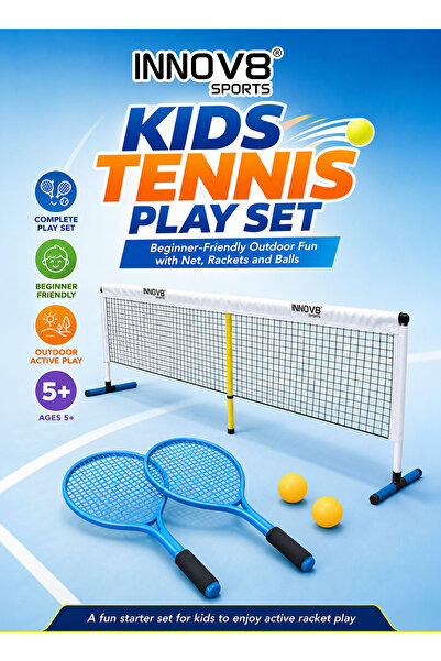 Innov8 Sports Kids Tennis Play Set with 240 x 60 cm Freestanding Net, 2 Blue ...