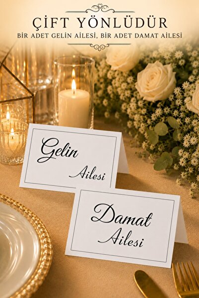 Emtory Home Gelin ve Damat Ailesi 2'li Masa Kartı - Çift Yön Masa Kartı - Kat...