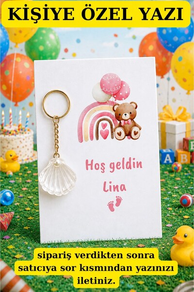 Emtory Gift 15 Adet Kız Bebek Ayıcıklı İstiridye Anahtarlık - Kişiye Özel Yaz...