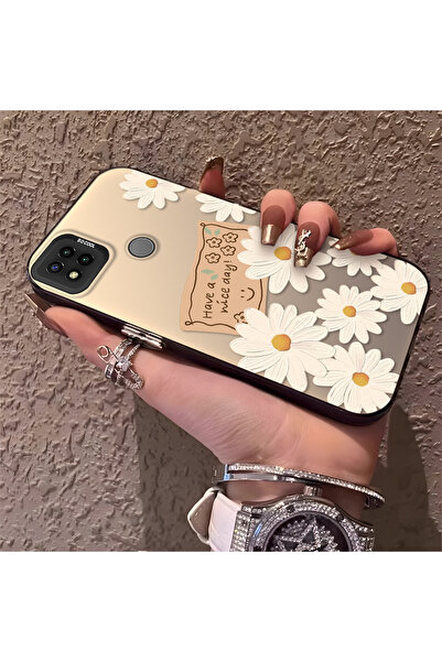 PATTERNOVA Redmi 9C/10A Uyumlu Kore tarzı papatya yazılı sert kılıf, hafif se...