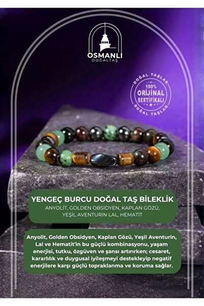 OSMANLI DOĞAL TAŞ Yengeç Burcu Bileklik Anyolit, Golden Obsidyen, Kaplan Gözü...