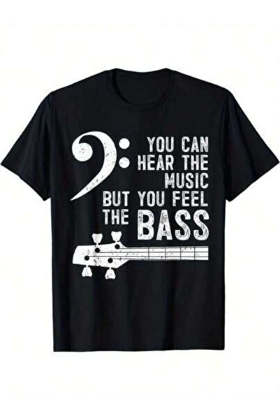 Astogria13 تي شيرت بتصميم "Hear Feel The Bass" للجيتار الكهربائي - أسود مع تص...