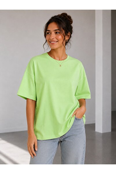 Nirvana Butik Oversize T-shirt Ünisex Kadın/Erkek %100 Pamuk Kumaş Hafif Dökümlü Salaş Düz Renk Baskısız Sade Kısa Kollu Tişört