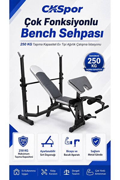CKSpor Çok Fonksiyonlu Bench Press Sehpası Biceps ve Bacak Aparatlı Ağırlık Çalışma İstasyonu