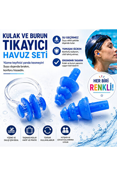 Eşya Dünyası Silikon Kulak ve Burun Tıkayıcı Havuz Seti | Yüzme, Deniz ve Hav...
