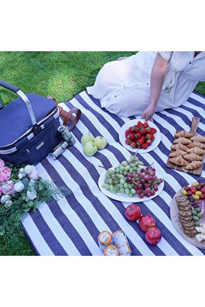 SYOSI Rectangular Mat, Blue Striped Polyurethane, Machine-Made Picnic Blanket...