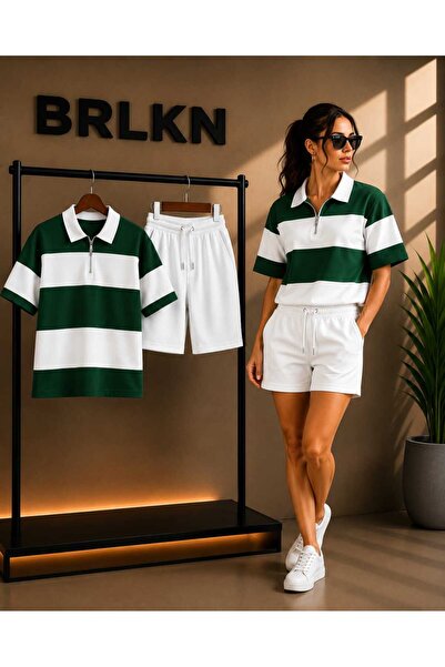 BRLKN Striped Polo Neck T-Shirt - Shorts Set