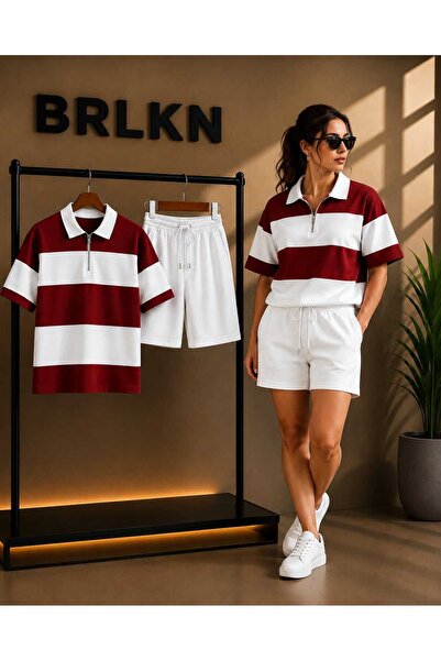 BRLKN Striped Polo Neck T-Shirt - Shorts Set