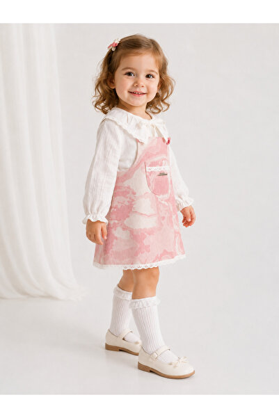 WE&ME Girl's Floral Patterned Shirt Dress Set – Stylish Combination with Coll...