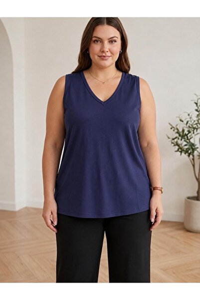 emeliyamoda Askılı V Yaka Büyük Beden Tshirt