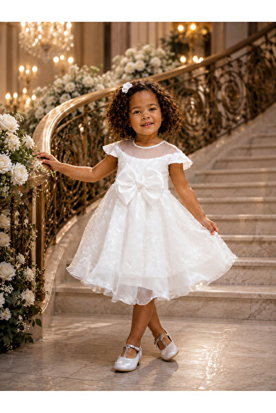 ChatonDor Girl's White Color Dress with Ribbon