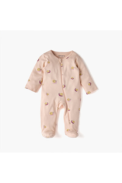 Juniors Snail Print Sleepsuit with Long Sleeves and Zip Closure