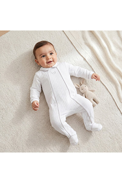 giggles Cotton Collared Long Sleeves Sleepsuit with Textured Design