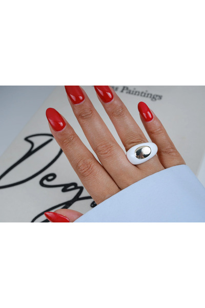 ATELİER TUĞBA Yzk617 White Mineral Oval Adjustable Ring