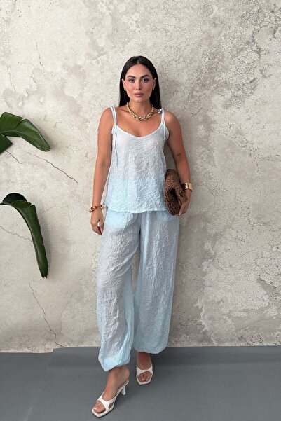 Elbee Fashion Woman طقم بلوزة وبنطلون باللون الأزرق