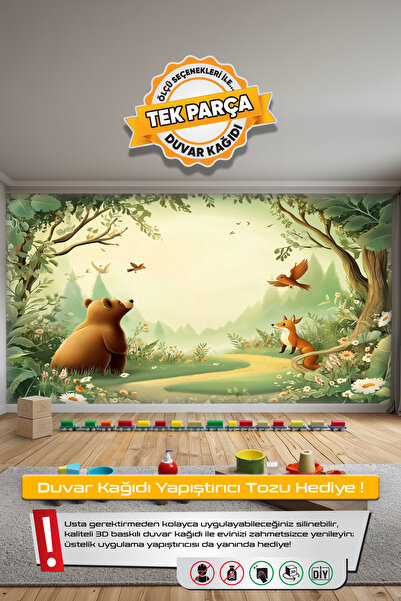 DECOMALL (Kids-31) Çocuk Bekek Genç Odası Tek Parça Duvar Kağıdı Kabartmalı 3...