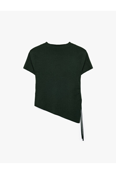Koton Viscose Blended Short Sleeve High Neck Asymmetrical Gathered Knit Sweater