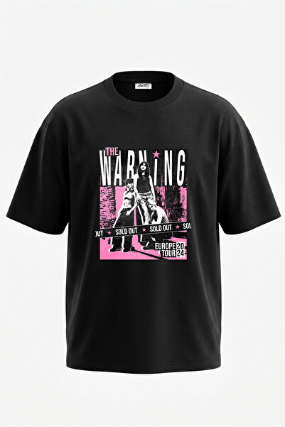 Anetos The Warning Design Printed Oversize Black T-Shirt