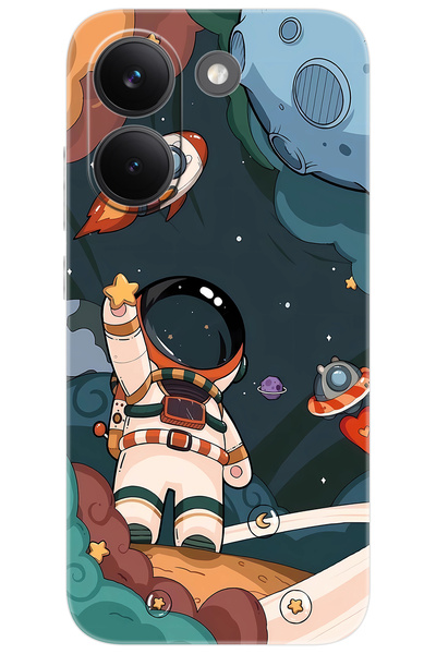 Ceppare Poco X8 Pro Uyumlu Kılıf Desen Baskılı Silikon Astronot STK:696 CP-35...