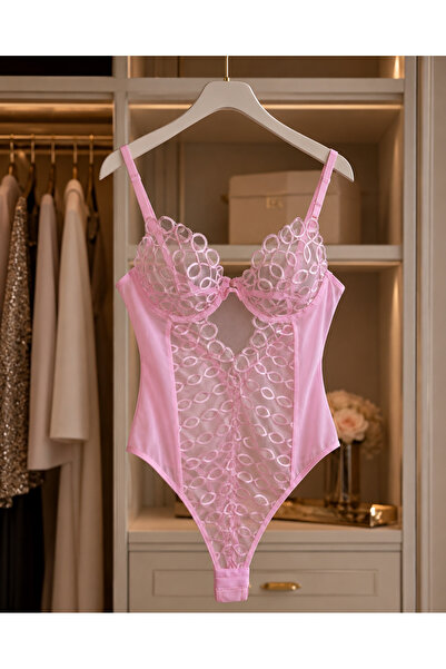 Veloura Desire Lolita Pembe Bodysuit ve Bralet Takım