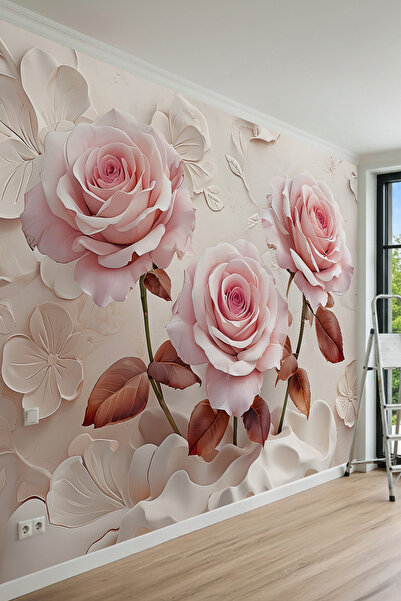 dreamwall Gül Çiçekli Floral Lüks Tek Parça Tekstil Duvar Kağıdı