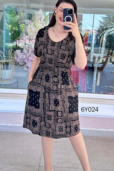 İnce Topuk V-Neck Gipeli Viscose Dress 6Y024