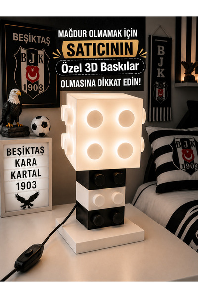 Özel3DBaskılar Custom 3D Prints Led Night Light with Black and White Block De...