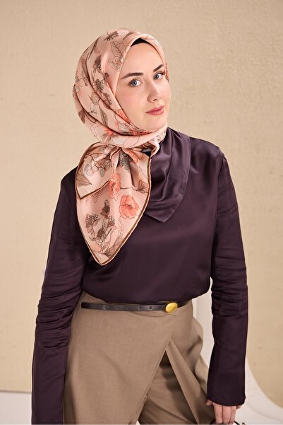 Silk Home وشاح حرير تويلي بلون وردي فاتح مقاس 90x90