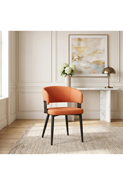 Ebticar Luxury Arched Design Arm Chair with Pu Leather Upholstery – Orange