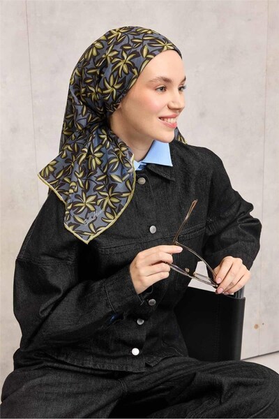 Silk Home Cotton Polyester Soft Scarf Mustard Flora Patterned Non-Slip Textur...