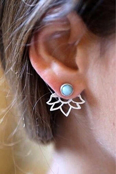 VeeShop Earrings with lotus flower and turquoise howlite stone, stylized ethn...