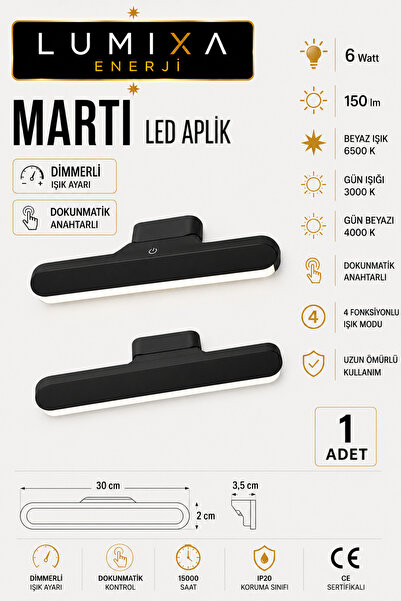 LUMIXA ENERJİ 6 WATT ŞARJLI LED IŞIK USB ŞARJLI KABLOSUZ MIKNATISLI LED LAMBA...