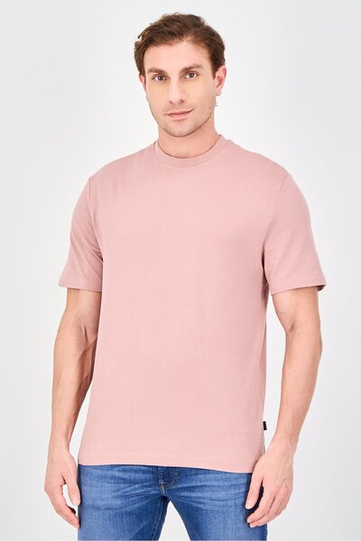 STEEL & JELLY Men Crew Neck Short Sleeve Textured T-Shirt, Mauve