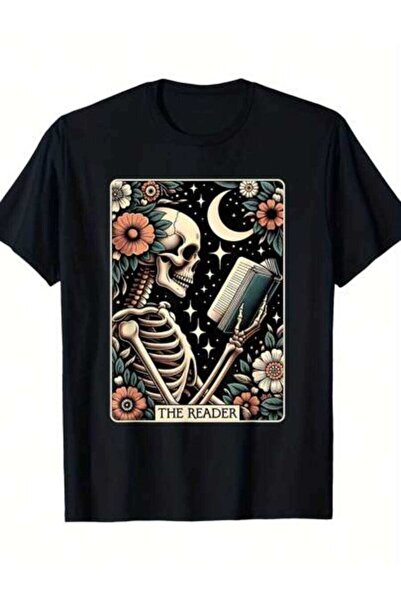 9TAY The Reader Tarot Card Skeleton Reading Book Bookworm Bookish T-Shirt, Me...