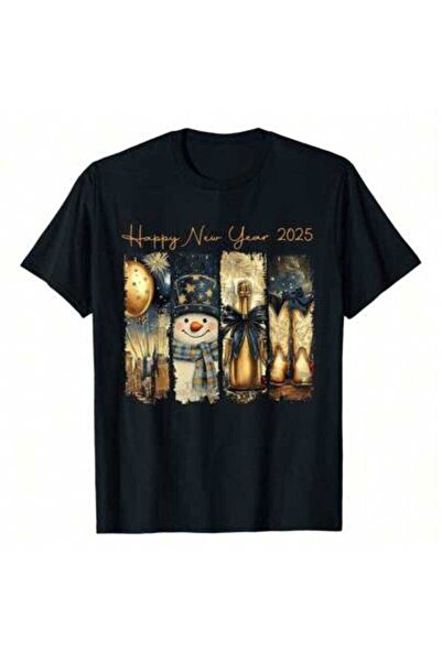 4Car تي شيرت Happy New Year 2025، مصنوع من القطن الخالص بوزن 220 جرام، ذو رقب...