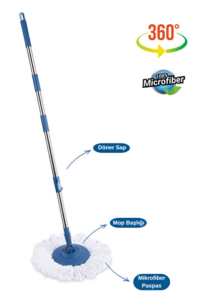 Flora Balerina Döner Başlıklı Mop Sap Seti F181, Saplı Başlıklı Mikrofiber Te...