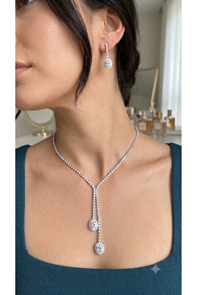 Bymiel Luxury Zircon Stone Bridal Necklace and Earrings Jewelry Set
