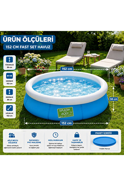 Altınkayaticaret 152x38 cm Fast Set Şişme Bahçe Havuzu Mavi PVC Yuvarlak Aile...